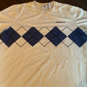 Adidas Men's Long Sleeve Cream and Blue Tee